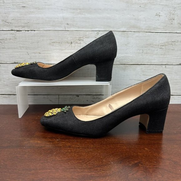 Zara Woman Denim Slip On Block Heel Shoes Rhinestone Pineapple Size 9.5 / 40 - Picture 4 of 9